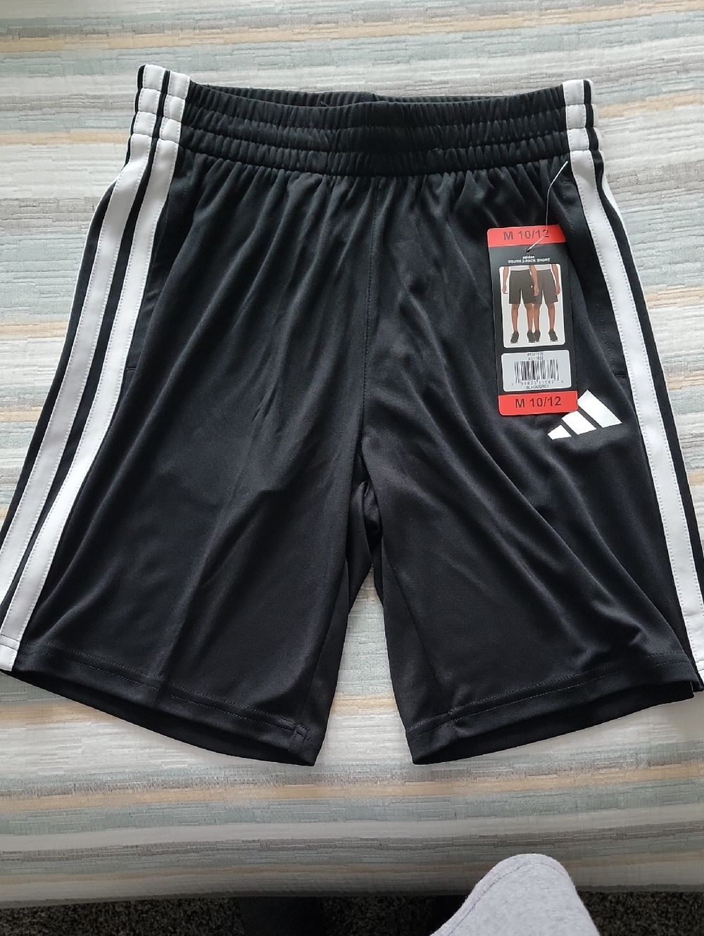 Adidas Black Shorts with White Stripes